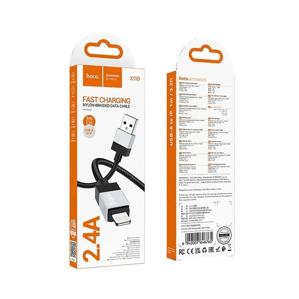 Hoco USB-A Till Lightning Kabel 1m - Svart Svart