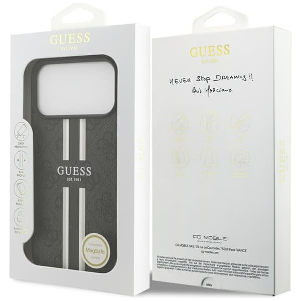 Guess telefontaske til iPhone 17 Pro Max MagSafe 4G trykte striber - sort Svart