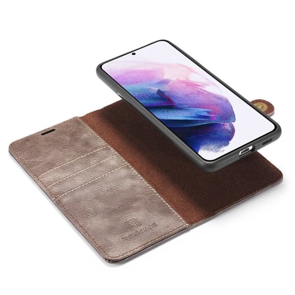 DG.MING Galaxy S21+ 5G 2-i-1 PC Plånboksfodral Äkta Läder Grå