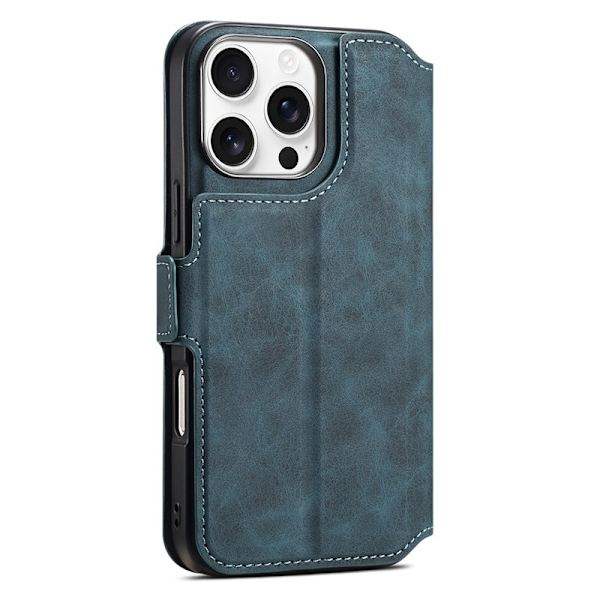 DENIOR B06 iPhone 16 Pro Max Plånboksfodral Konstläder + TPU - Blå