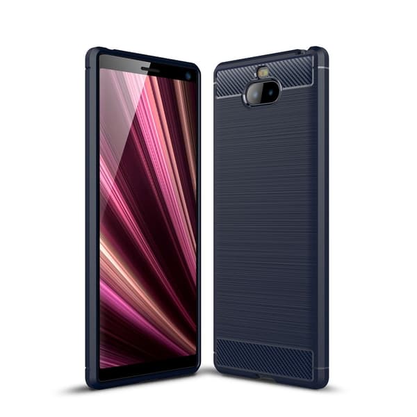 Kulfiber børstet mobilcover til Sony Xperia 10 Plus - Blå Blue