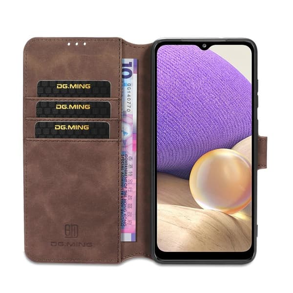 DG.MING Retro Plånboksfodral Konstläder för Samsung Galaxy A32 5G - Brun
