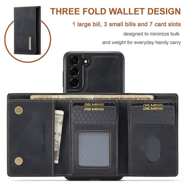 DG.MING M1 Wallet Mobilskal för Samsung Galaxy S21 FE - Svart