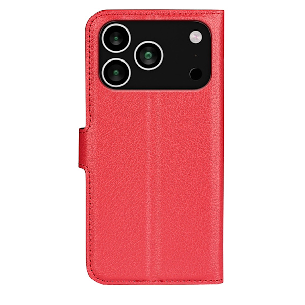 iPhone 17 Pro Plånboksfodral Litchi Texture läder - Röd Röd