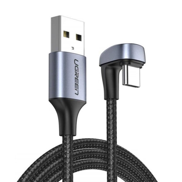 UGrøn nylon flettet USB - USB-C vinklet Kabel 1 m Grå Grey
