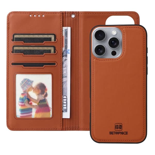 BETOPNICE iPhone 16 Pro Max Plånboksfodral - Detachable Konstläder- Brun