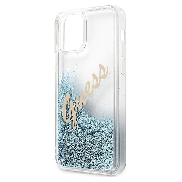 Guess iPhone 12 Pro Max Skal Glitter Vintage Script - Blå Blå
