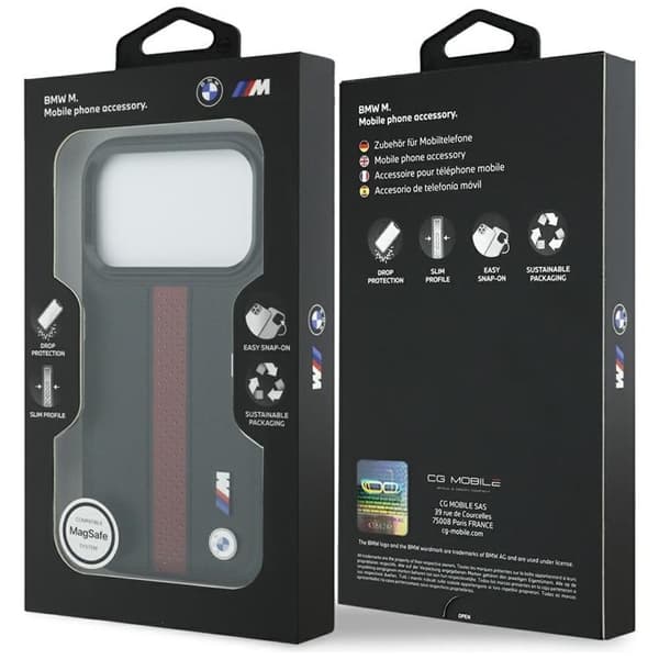 BMW telefontaske til iPhone 17 Pro MagSafe M perforeret stribe logo - rød Röd