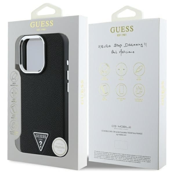 Guess Mobilskal till iPhone 16 Pro Max MagSafe Grained Triangle - Svart Black