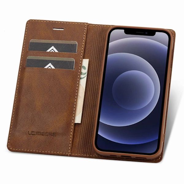 LC.IMEEKE iPhone 11 Plånboksfodral Konstläder - Brun