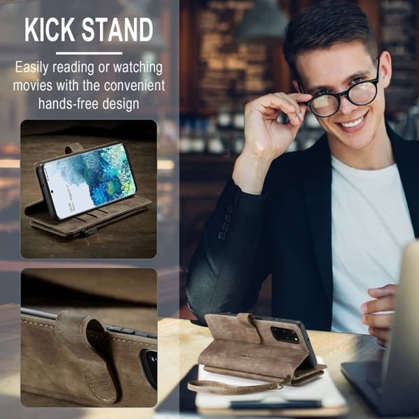 CASEME Konstläder Plånboksfodral för Samsung Galaxy S20 Plus - Brun