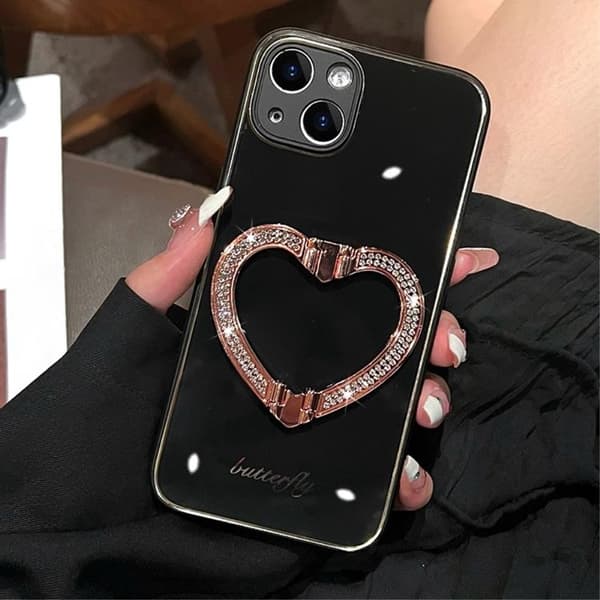 iPhone 14 Skal Heart Kickstand - Svart Black