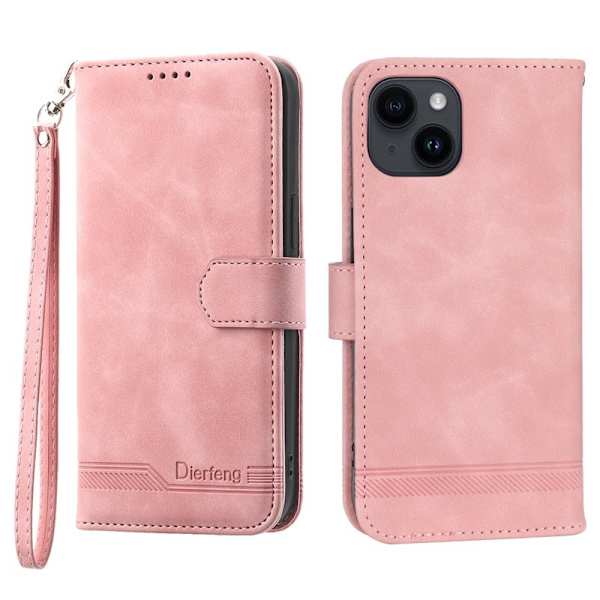 DIERFENG DF-03 Plånboksfodral för iPhone 14 Konstläder - Rosa