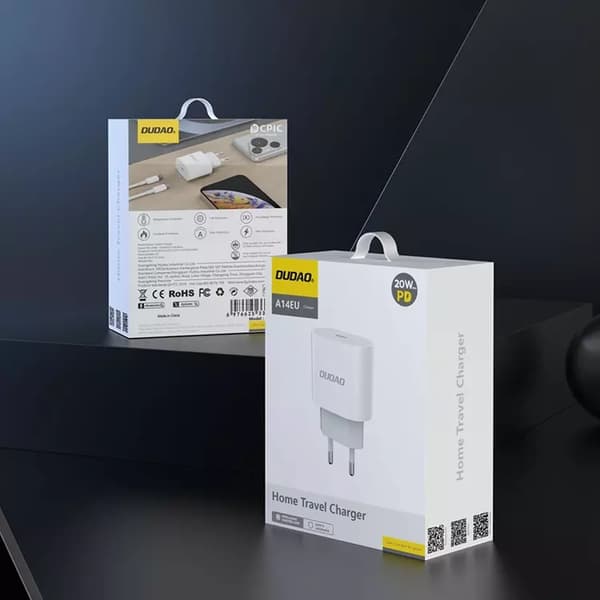 Dudao Väggladdare USB-C 20W med USB-C Kabel PD Vit Vit