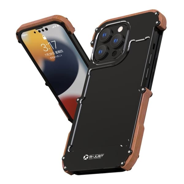 R-JUST Mobilskal till iPhone 13 Pro Max i Aluminium och Trä - Svart