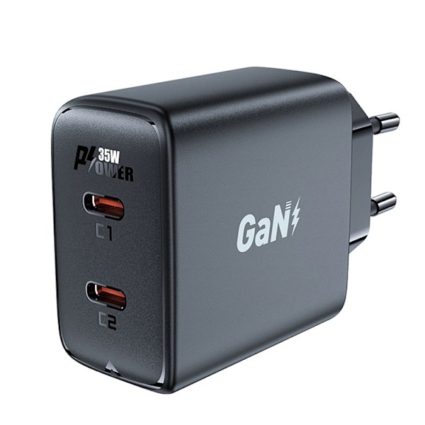 Acefast GaN Snabbladdare 2x USB C 35W PD - Svart Svart