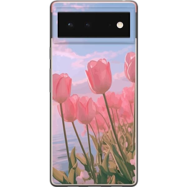 Taske til Google Pixel 6 med lyserøde tulipaner