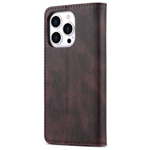 AZNS iPhone 13 Pro Plånboksfodral Konstläder - Ställfunktion - Brun
