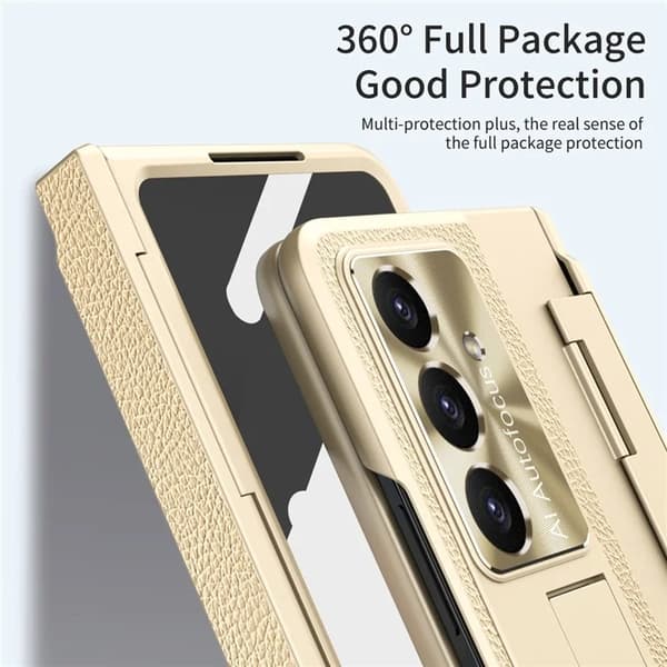 Mobilskal till Galaxy Z Fold7 5G läder + PC Kickstand - Guld Guld