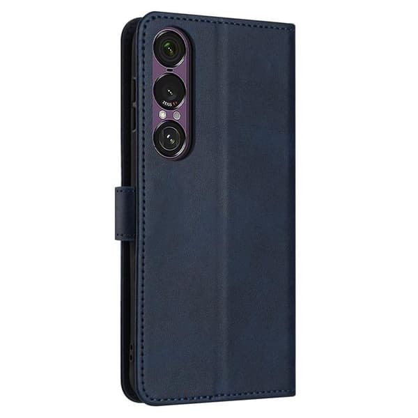 Sony Xperia 1 VII Konstläder Plånboksfodral Calf Texture Med Rem - Blå Blå