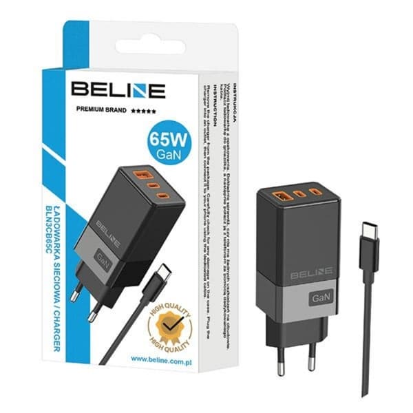 Beline Vægoplader 2x USB-C til USB-A med USB-C Kabel - Sort Black