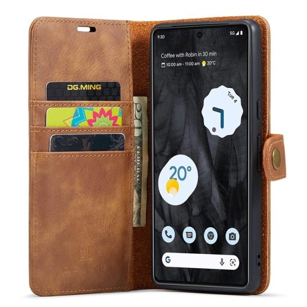 DG.MING Google Pixel 8 Pro Wallet Case Ægte læder - Brun