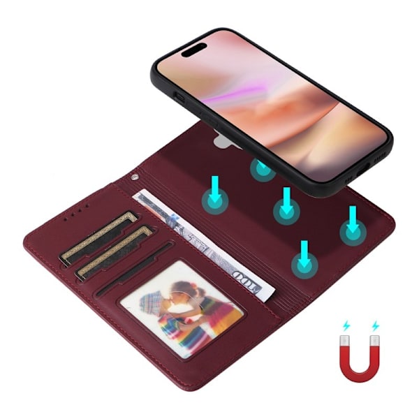 BETOPNICE iPhone 16 Plus Plånboksfodral - Avtagbart Konstläder - Vinröd