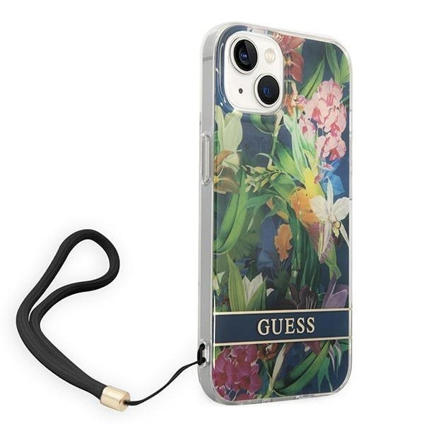 GUESS iPhone 14 Plus Skal Flower Strap - Blå Blå
