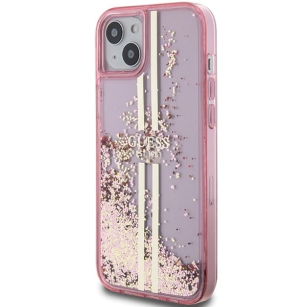 Guess iPhone 15/14 Plus Mobilcover Flydende Glitter Guldstriber