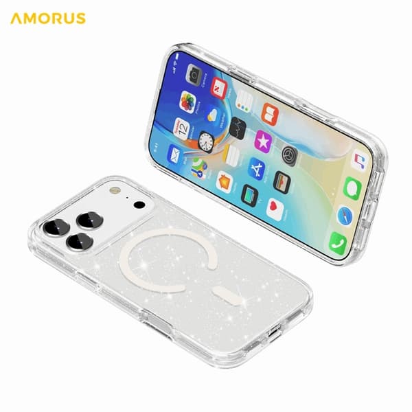 AMORUS Mobilskal till iPhone 17 Pro Max Magsafe Glitter Powder PC + TPU - Vit Vit