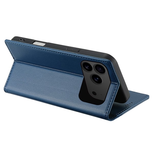 N.BEKUS iPhone 17 Pro Max Konstläder Plånboksfodral RFID-Skydd P3 - Blå Blå
