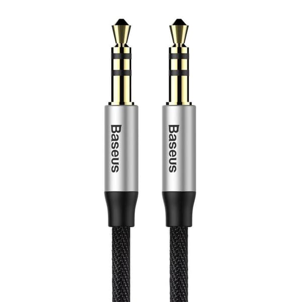 Baseus Stereo AUX Audio 3,5 mm Han Mini Jack 1m Sølv/Sort Black