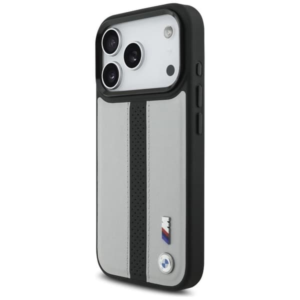 BMW telefontaske til iPhone 17 Pro MagSafe M perforeret stribe logo - grå Grå