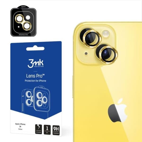 3MK iPhone 14 Plus -kameran linssisuoja karkaistusta lasista - keltainen Gul