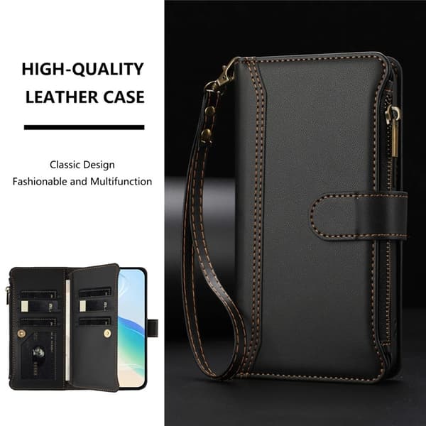 iPhone 17 Plånboksfodral Zipper Med Rem - Svart Svart