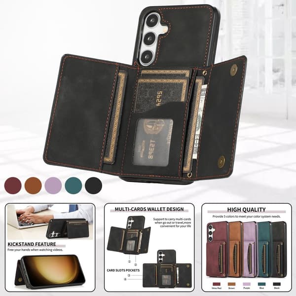 Plånboksfodral för Samsung Galaxy S26 Plus Tri-Fold Kickstand PU - Svart