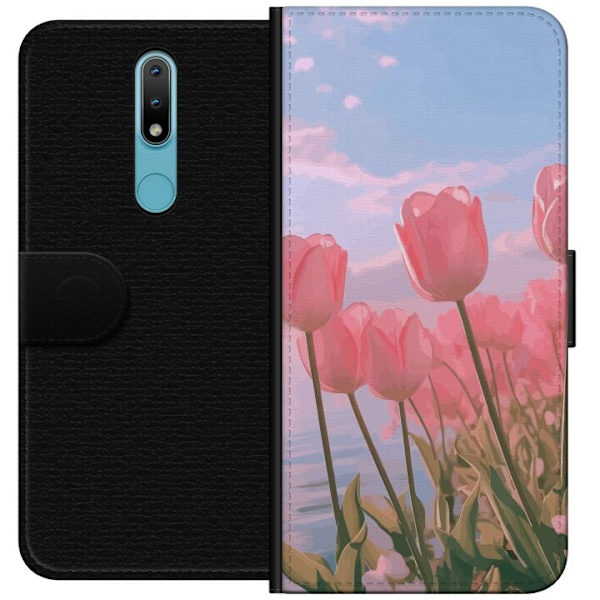 Plånboksfodral till Nokia 2.4 med Rosa Tulpaner