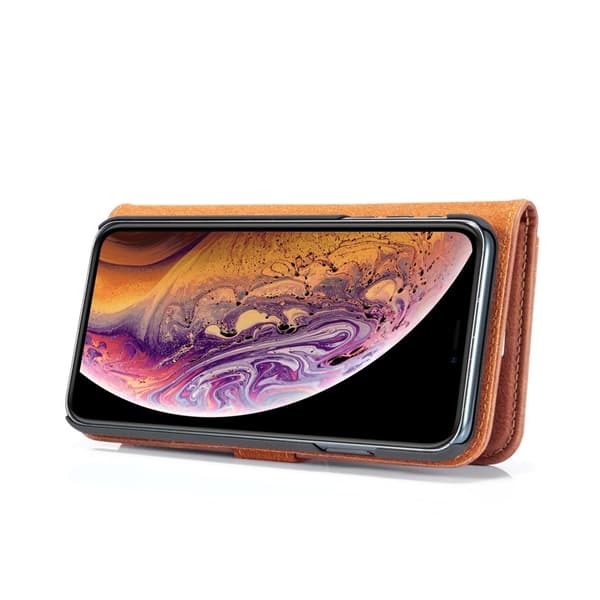 DG.MING iPhone XS Max 2-i-1 Plånboksfodral Äkta läder - Brun