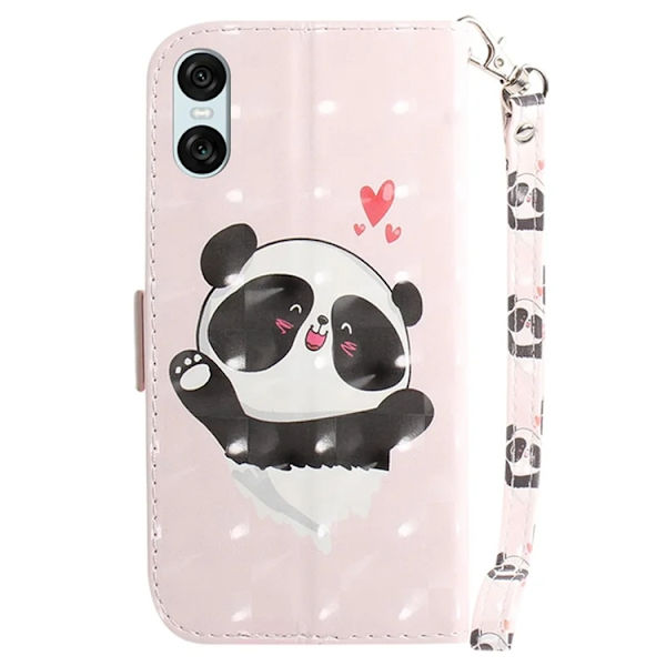 Sony Xperia 10 VI Konstläder Plånboksfodral 3D Pattern - Panda Rosa