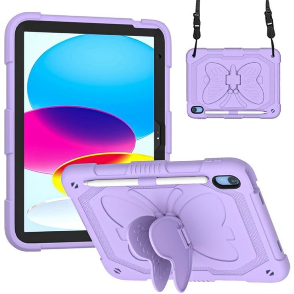 iPad 10.9 (2022) Case Butterfly Hybrid olkahihnalla – violetti