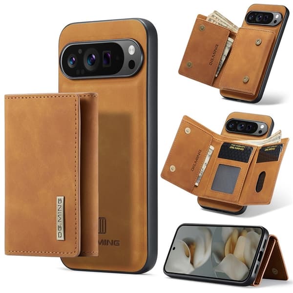 DG.MING Google Pixel 10 Pro XL Konstläder Plånboksfodral Detatchable M1 - Brun Brun