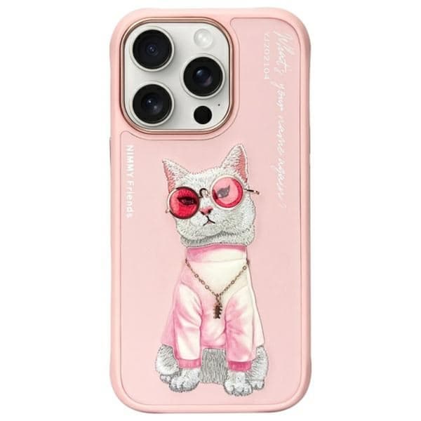 Nimmy Mobilskal till iPhone 16 Pro Max Glasses Cool Cat - Rosa Rosa