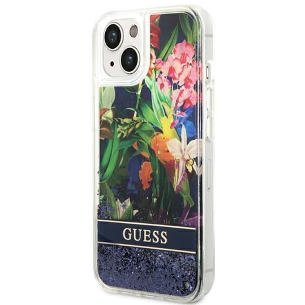 GUESS iPhone 14 Skal Flower Liquid Glitter - Blå Blå
