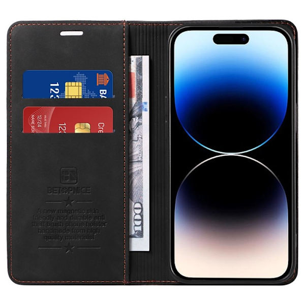 BETOPNICE 003 iPhone 15 Pro Plånboksfodral Konstläder - Svart