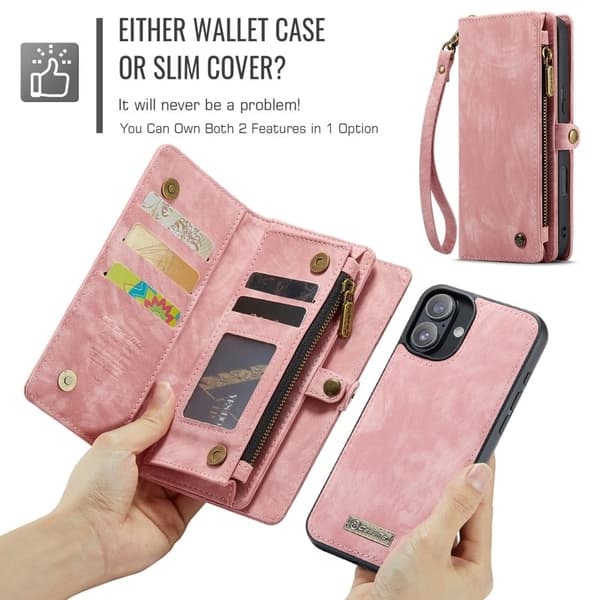 CASEME 008 iPhone 16 Plånboksfodral i Konstläder med - Rosa