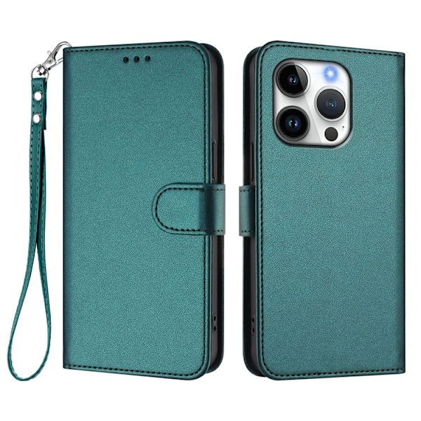 iPhone 16 Pro Max Plånboksfodral Läder med Handledsrem - Grön Grön