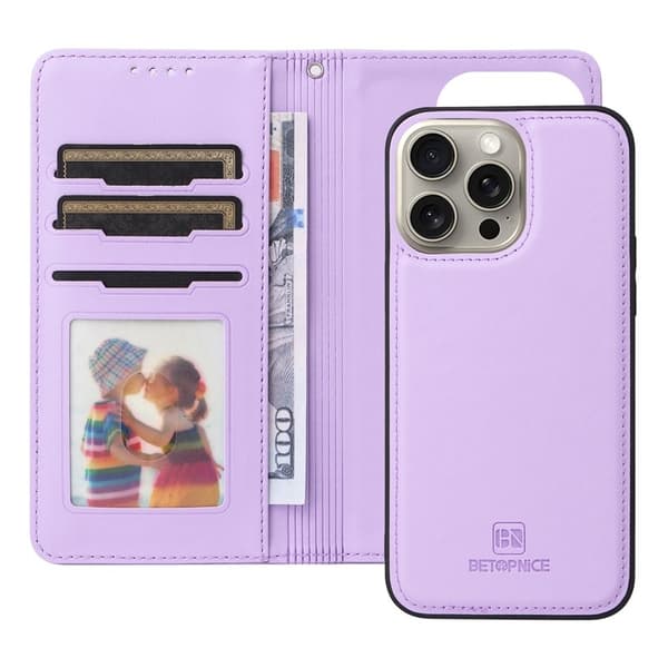 BETOPNICE iPhone 15 Pro Max Plånboksfodral - Avtagbart Konstläder - Lila