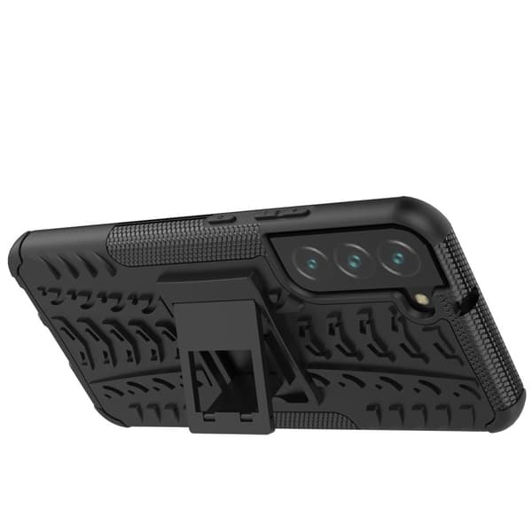 Tire Texture Kickstand -kuori Galaxy S22 Plus 5G - Musta Black
