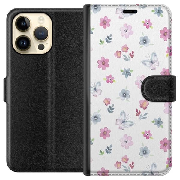 Plånboksfodral till Apple iPhone 15 Pro Max med Blommor och fjärillar