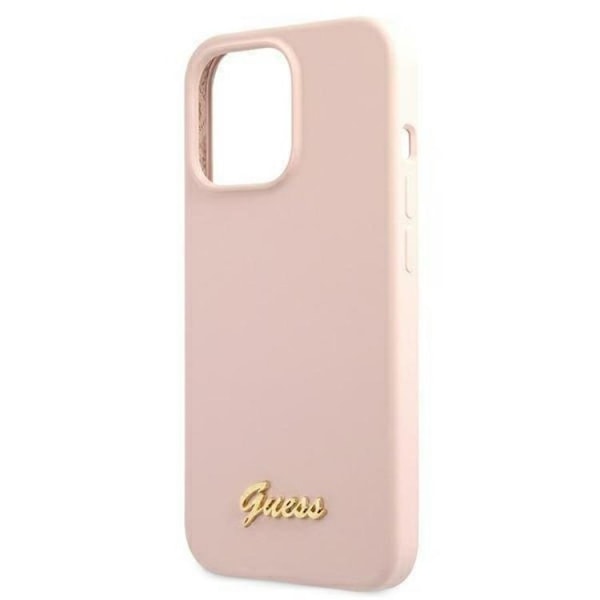 Guess iPhone 13 Pro Skal Magsafe Silicone Script Guld Logo - Rosa